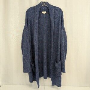 Umgee Blue Confetti Oversized Open Front Sweater Cardigan Pockets Women's Large